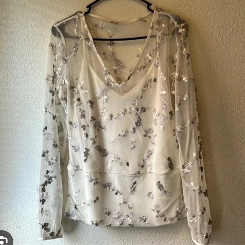 45-White House‎ Black Market Sheer Blouse with Silver Details